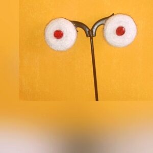 Vintage Look White Yarn On A Red Bead ( Center) Stud Earrings!